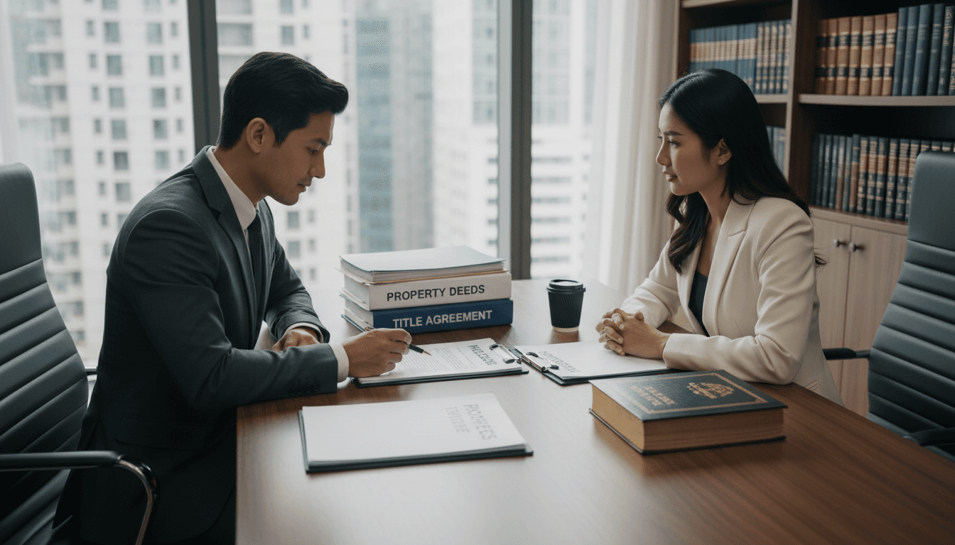 Attorney and client in professional meeting reviewing land use documents